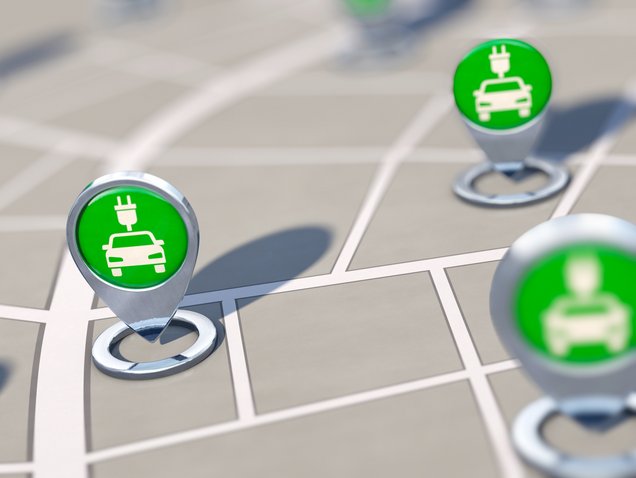 Grafische Darstellung von Ladepunkten auf einer Karte.