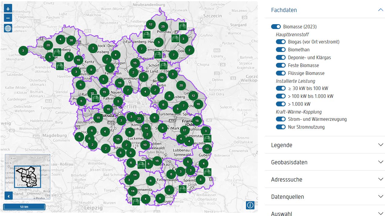 Screenshot des Kartenmoduls KWK