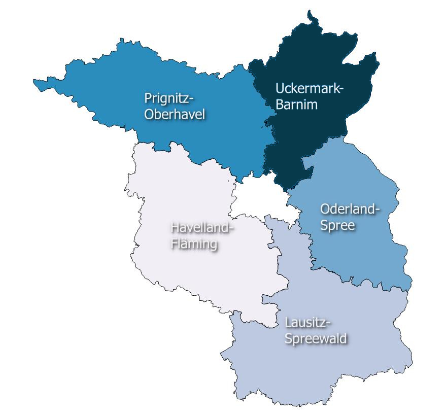 Brandenburg-Karte mit eingezeichneten Regionalen Planungsregionen