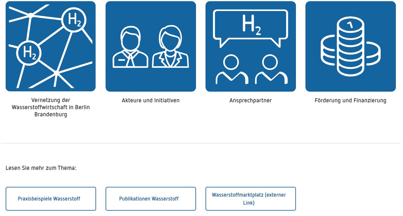 Screenshot aus dem Energieportal zum Thema Wasserstoff