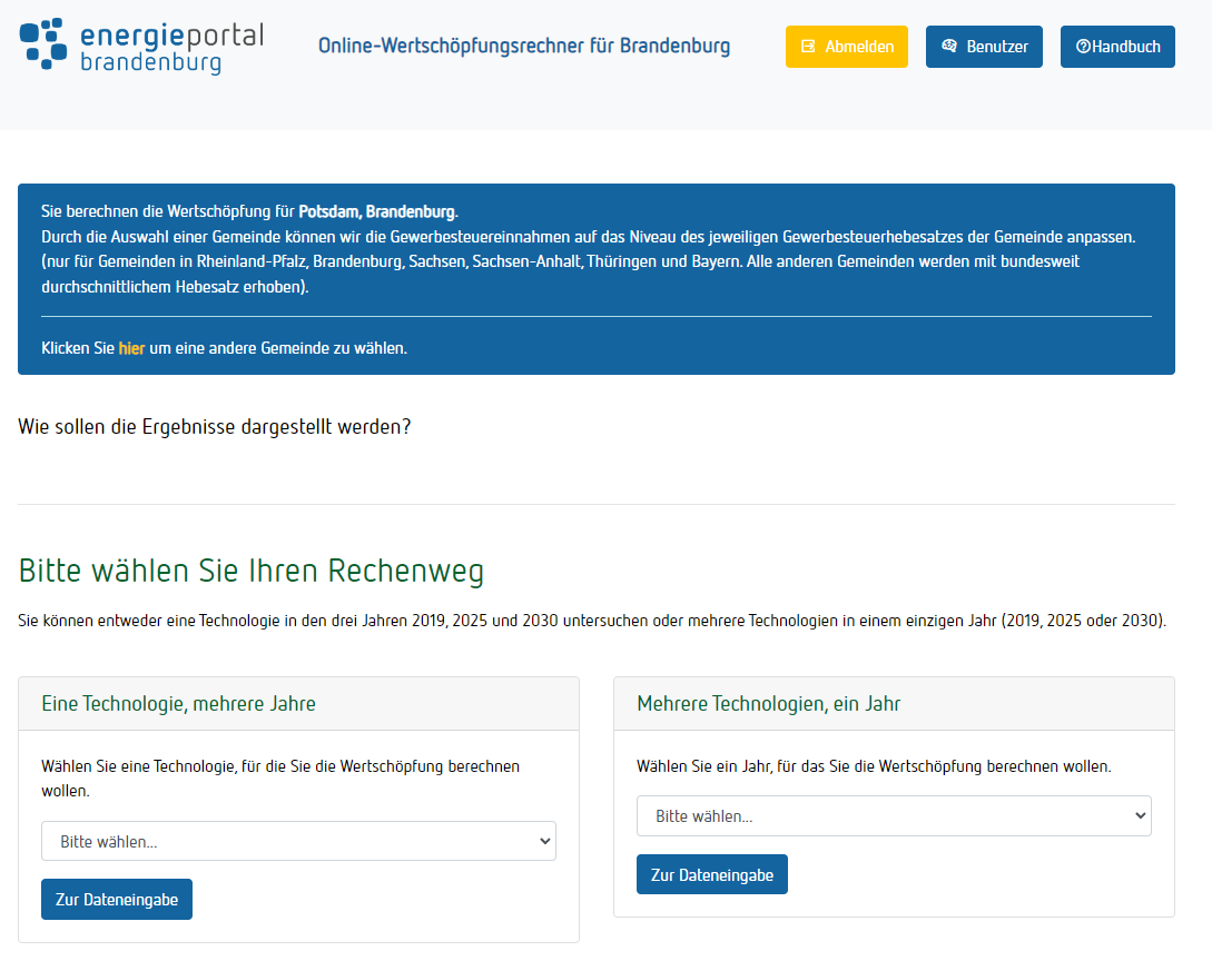 Screenshot vom Wertschöpfungsrechner